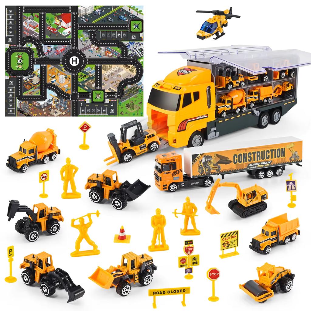 12in1 Alloy Engineering Trucks 1:64 Mini Construction Model Vehicle Mini Alloy Cars Loader Tractor Excavator Toy for Boys Gifts