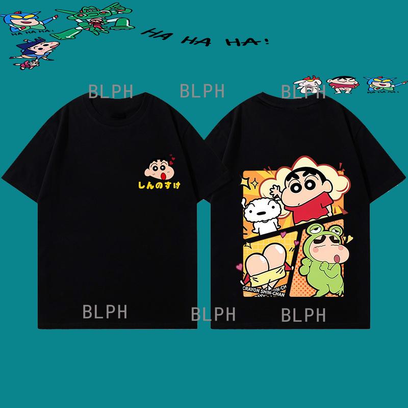 Hand-painted Style Crayon Shin-chan Parent-child Short-sleeved T-shirt Unique Niche Parent-child Style Round Neck Casual T-shirt