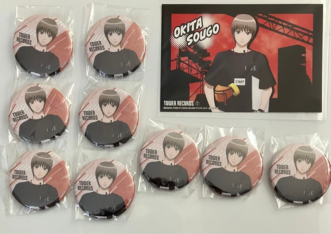 [USED] Gintama Tower Records Okita Sougo Can Badge Bonus Postcard