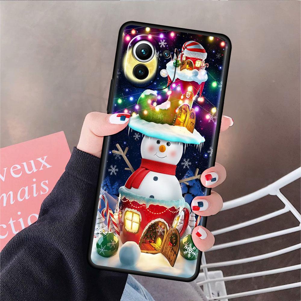 Soft Silicone Case For Xiaomi Mi 11 Lite 5G NE 11T Pro 12S Ultra 12 Note 10 10T 9T Phone Cover Bumper Funda Christmas Snowman