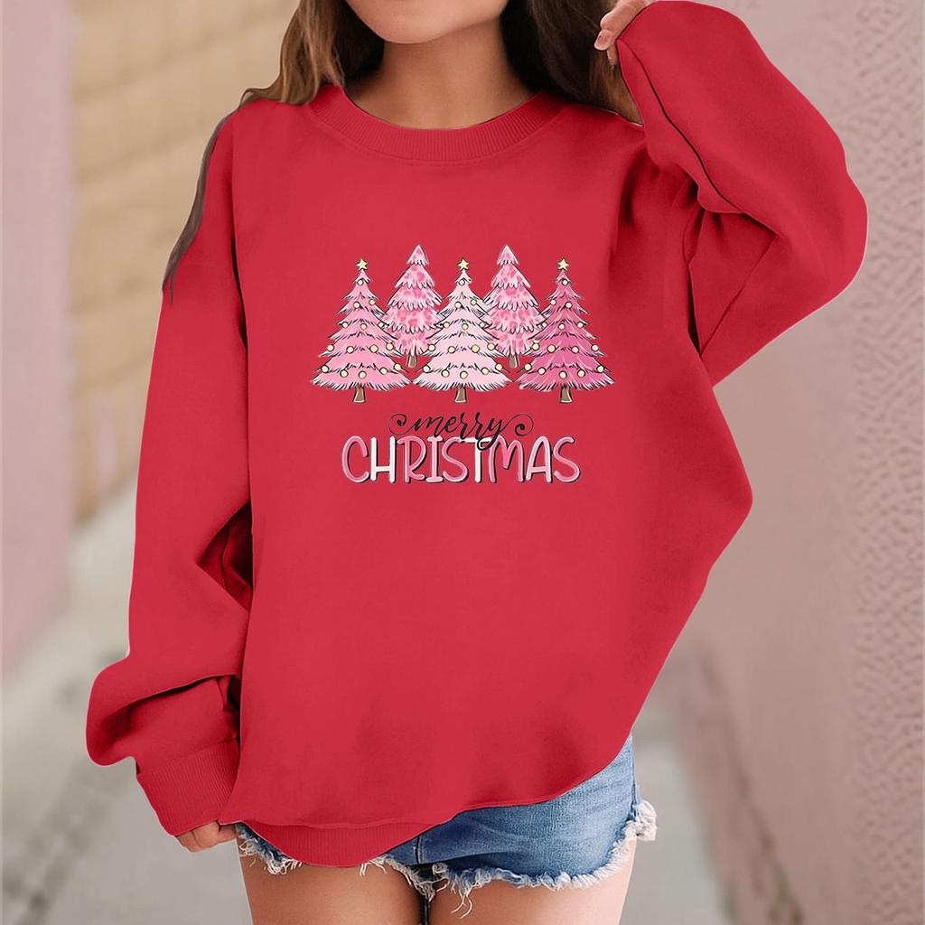 Children's Fashionable Casual Long-sleeved Loose Christmas Print Pullover Sweatshirt