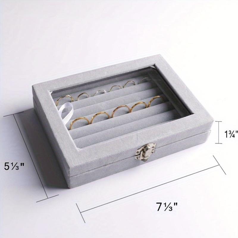 7Slot Velvet Jewelry Organizer Tray with Clear Lid Elegant Grey Storage Box for Rings, Earrings, and Necklaces,Perfect Gift for Women,Jewelry Gift Box