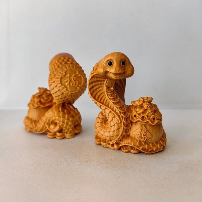 1 Piece Lucky Feng Shui Snake Statue Wooden Carved Chinese Snake Figurine Money Wealth Home Desktop Decorations Accessories