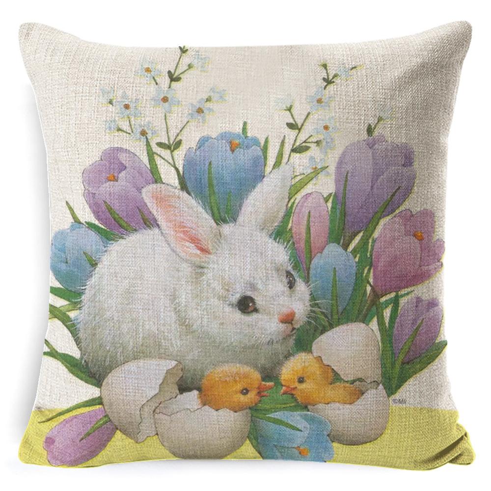 New Digital Printing Easter Theme Pillow Cover Cushion Cover Cute Bunny Truck Animal Pillow Cover