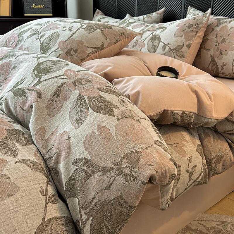 Extra dicke Jacquard-Flanell-Bettwäsche – 100 % Baumwolle, Herbst/Winter, inklusive Bettbezug, Spannbettlaken und Bettlaken