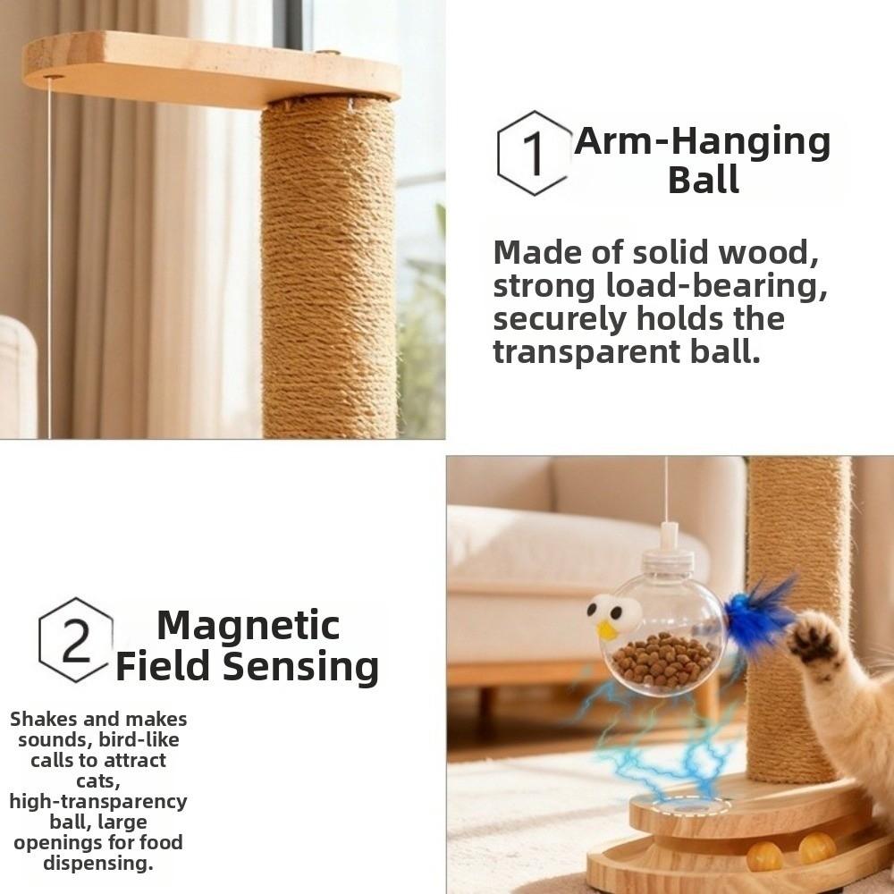 Wear-resistant Cat Scratch Post Rotating Platform Vertical Cat Turntable Column Food Puzzle Ball Cat Teaser Kitten Scratching