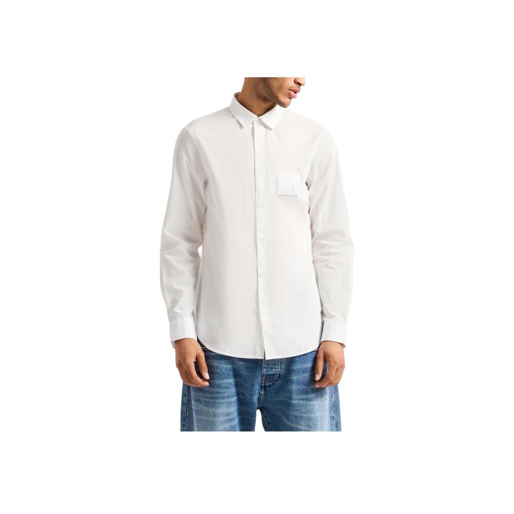 Armani Exchange AE ASV Series Organic Cotton Solid Color Single-Breasted Long Sleeve Shirt Men Shirts White 6DZC20-ZNXLZ-1116
