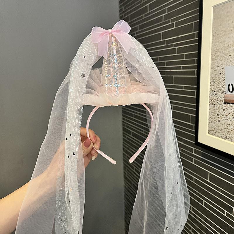 Princess Fairy Rhinestone Headband & Veil Set for Girls - Three-Dimensional Design