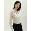 Anggae Contrast Scoop Neck T-Shirt Beige