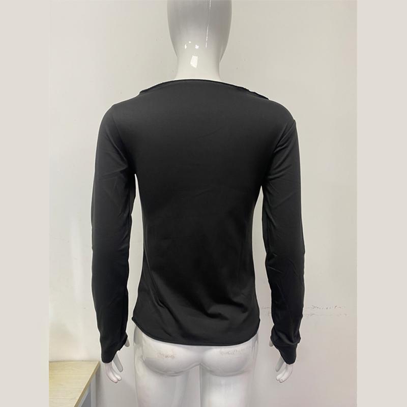 European and American Spring and Autumn Fashion Sexy Solid Color Basic Top