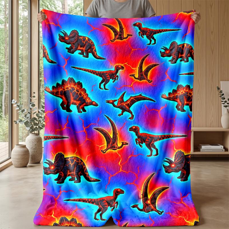 Dinosaur Garden Parade Blanket Personalized Name Flannel Blanket Soft Cozy Plush Throw for Sofa Bed Lightweight Home Decor
