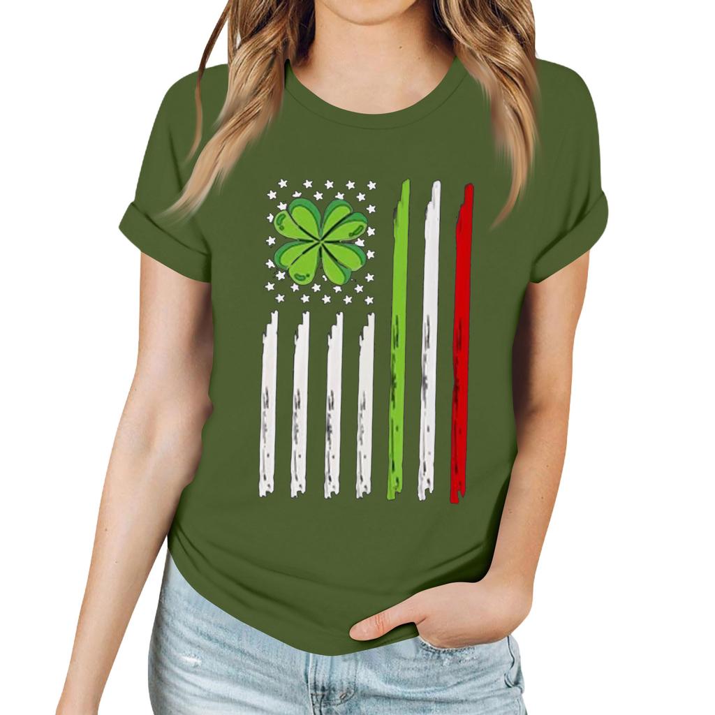 Women's Casual Printed T-Shirt Round Neck Pullover Short Sleeve Top