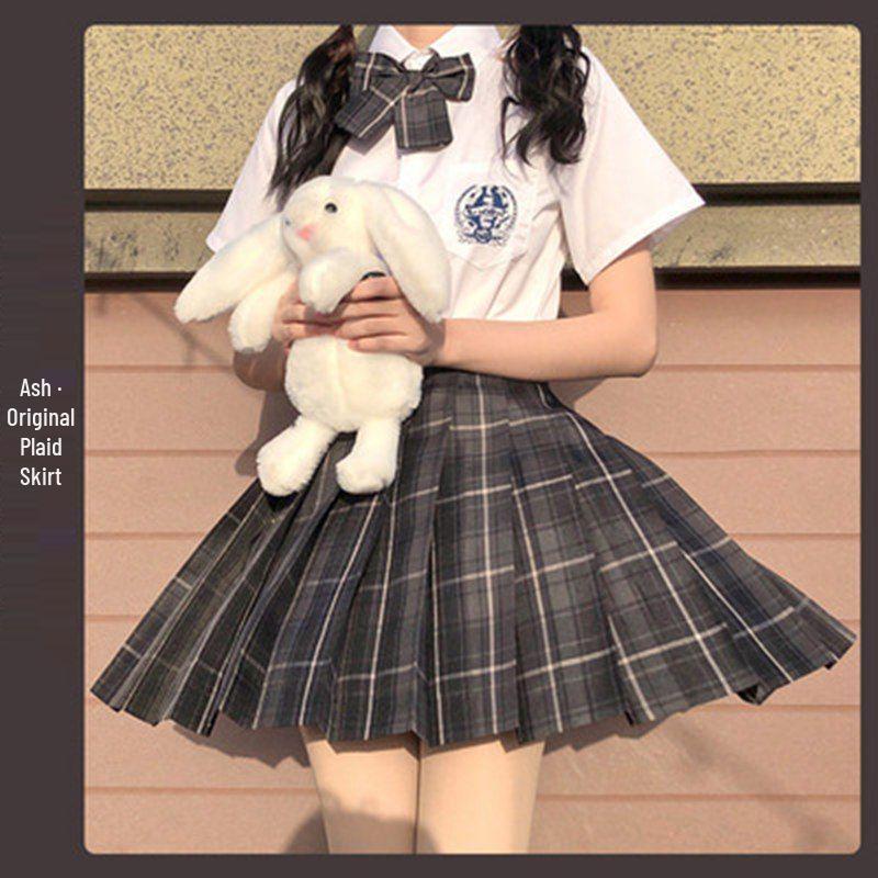 

Комплект плиссированной мини-юбки в стиле академии дымчато-серого цвета для женщин - Аутентичная форма JK, летняя миди-юбка. L