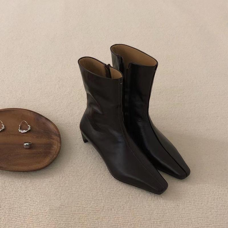 

Издание из коровьей кожи~ Женские ботильоны с маленьким квадратным носком и низким каблуком, французские ботильоны в стиле ретро из кожи кошки и облегающие ботильоны 40 коричневый