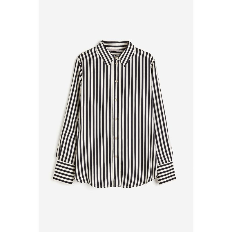 

HM Women s Shirt Fall Lapels Long Sleeves Base Shirt Minimalist Commuter Long Sleeve Long Sleeves Tops 1220978 White/Black Stripes 155/80A