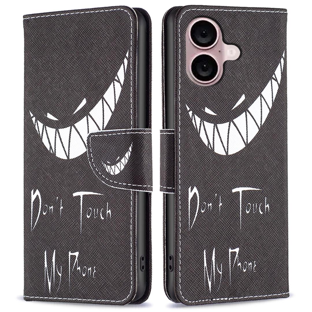 

For iPhone 16 Plus Leather Case Pattern Printing Wallet Stand Anti-fall Phone Cover B