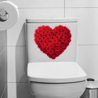 Valentine's Day Toilet Sticker Rose Flower Heart Shaped Toilet Lid Tank Decals Self-Adhesive Waterproof PVC Bathroom Wall Sticker for Toilet Seat Lid
