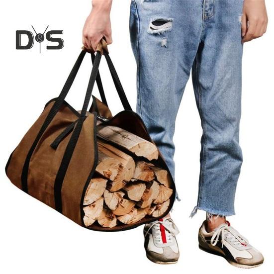Bolsa de lona para almacenar leña con asa reforzada, tela impermeable, diseño plegable, bolsa para transportar leña