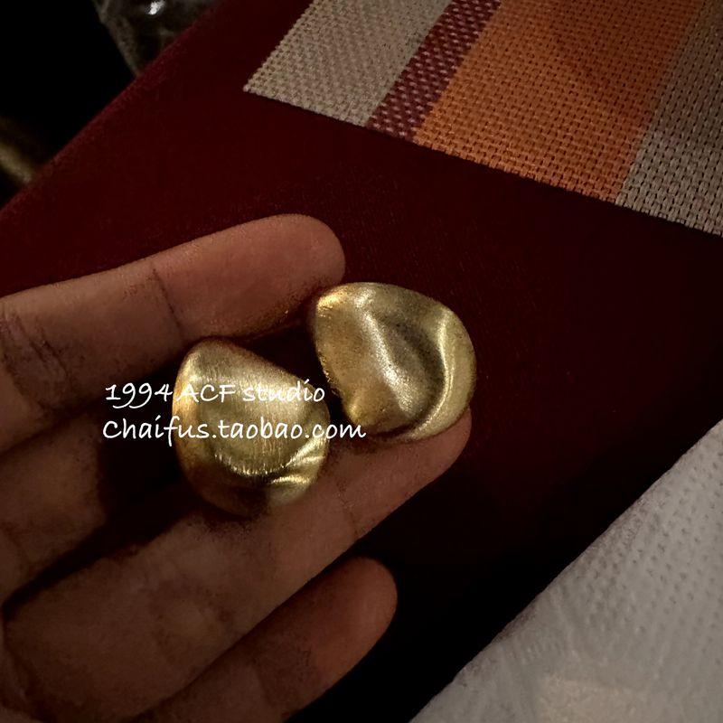 

Chai Fu Studio/E226 Korean Style Minimalist Brushed Metal Irregular Ear Studs Medium Cold Accessible Luxury Earrings Gold Pair