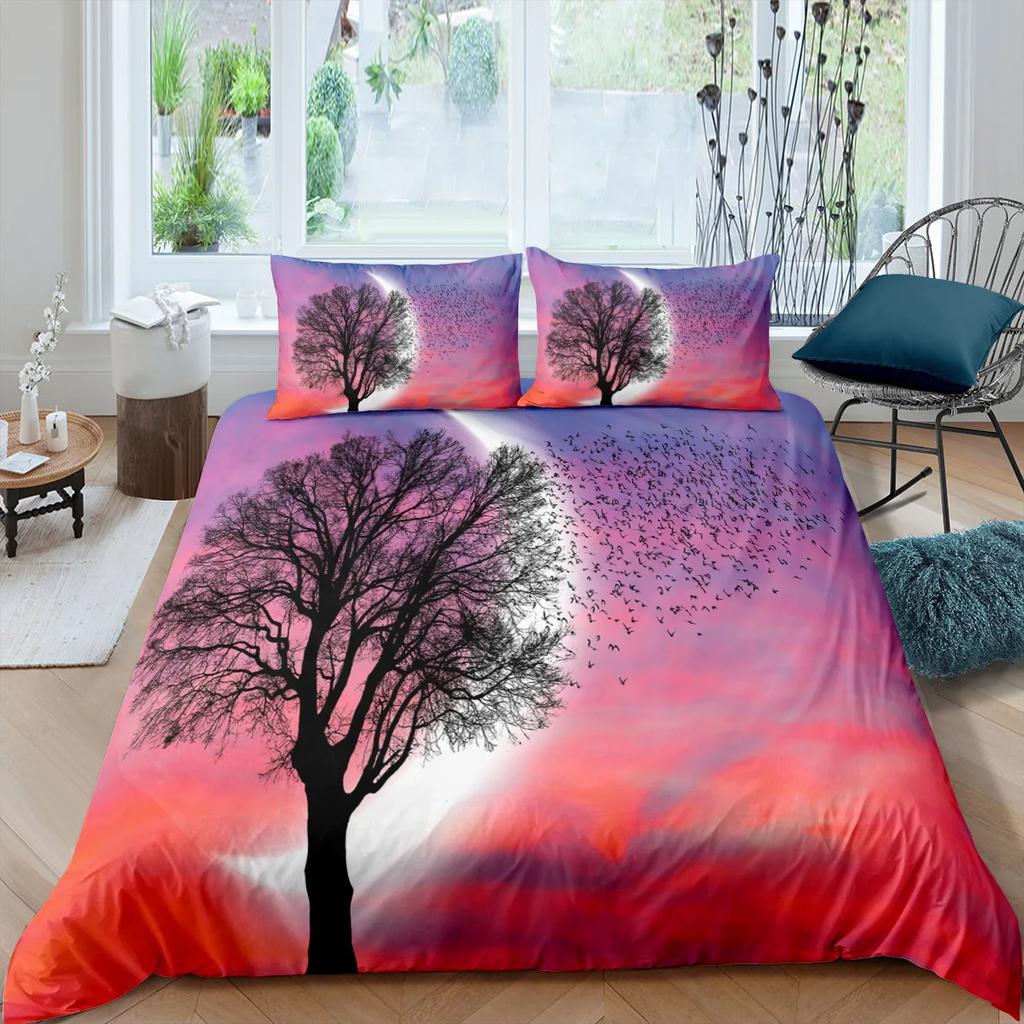 Copripiumino King Size 240x220 Viola Copripiumino Set Biancheria da Letto Copripiumino Invernale Federa Tessile per la Casa Biancheria da Letto Albero della Vita