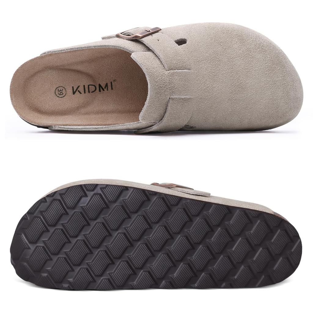 Fashion Crestar Women's Cow Suede Clogs Cork Footbed Leather Mules Slippers Unisex Comfortable Fashion Potato Shoes with Arch Support