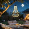 Outdoor Solar Powered Hanging Chandelier Light for Garden Patio Balcony Decorative Ambient Lighting with Beaded Design and Metal Frame