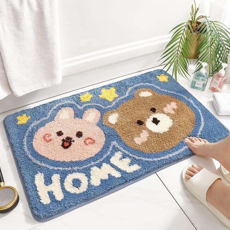 Plush Animal Bathroom Mat Non-Slip Absorbent Floor Rug Shower Entrance Washroom Decor Cartoon Style