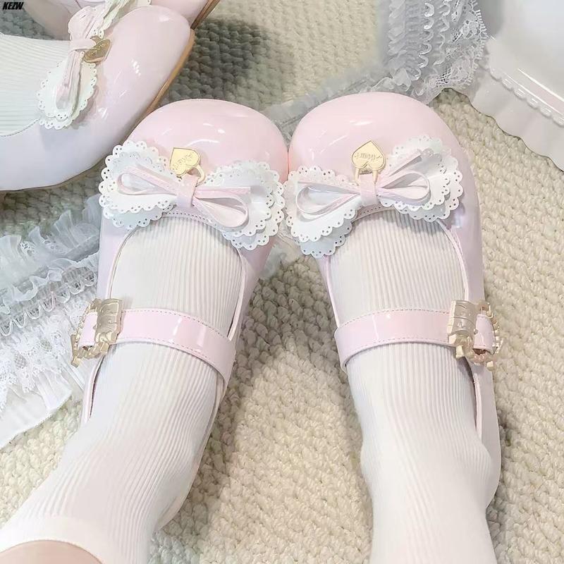 Fashion Cute Women's Shoes Round Toe Low Heel Bow Mary Jane Shoe New Style Daily Student Style Lolita Leather Shoes Casual Single Shoes
