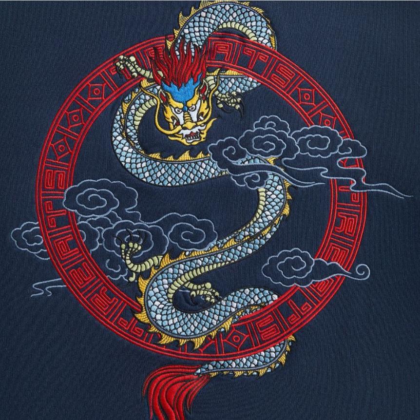 Kith Ss24 Year Of The Dragon Series Dragon Embroidery Crewneck Sweatshirt Unisex Sweatshirt Deep-Blue KHT030119-413