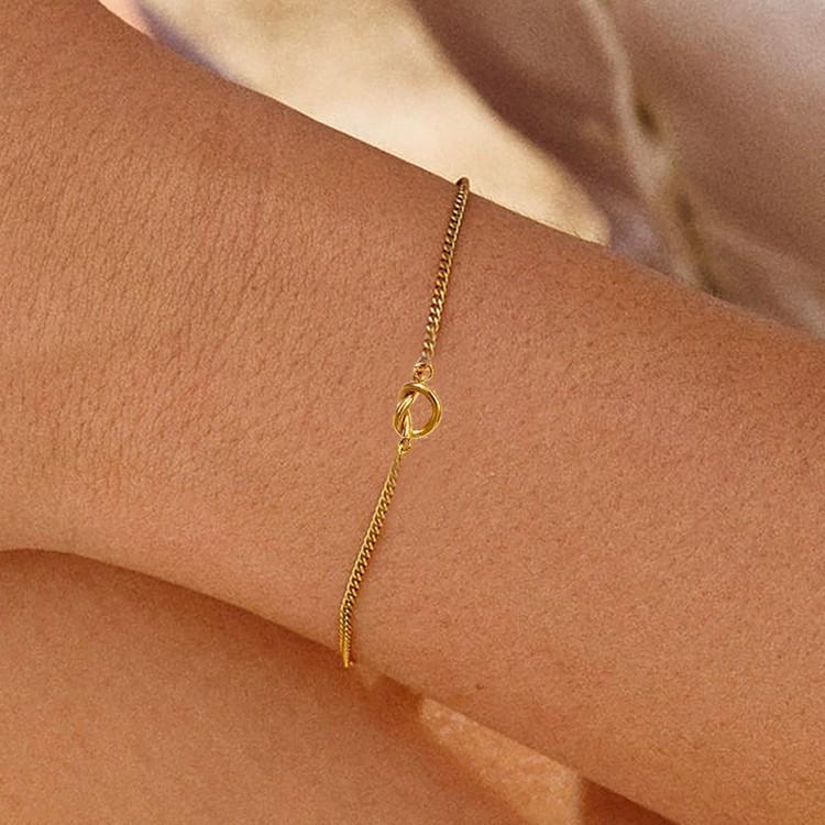 French-Inspired Gold Stainless Steel Heart Knot Bracelet for Women