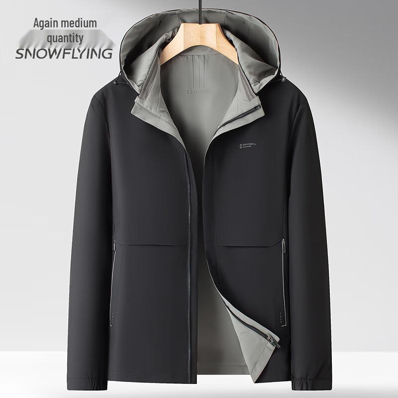 SNOWFLYING Men's Reversible Detachable Hood Business Casual Spring Jacket
