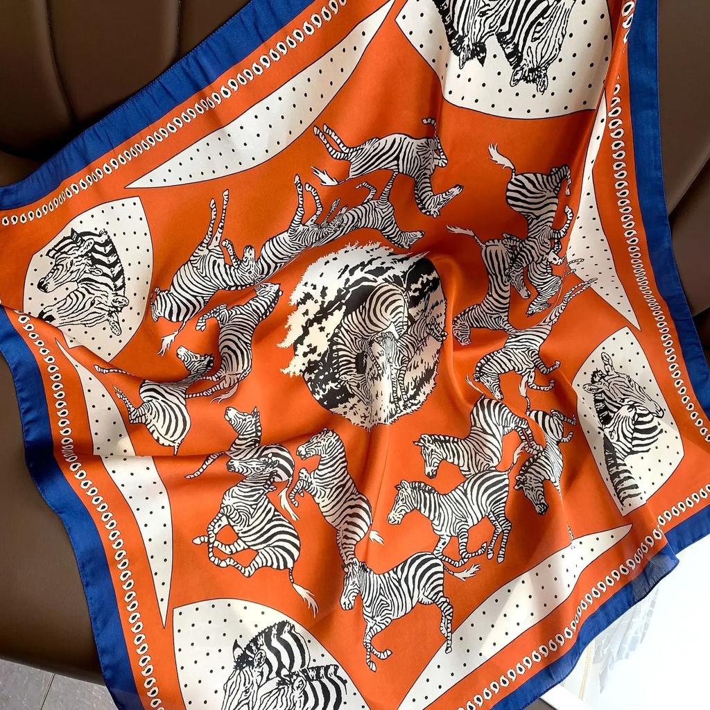 New 70*70cm Silk Satin Hair Scarf Women Handkerchief Printed Female Square Head Bandana Small Neck Muffler Hijab Lady Girl