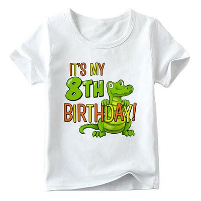 Summer Newest Tshirt Fashion Girls Tshirts Kawaii Boy T-shirt Its My 8Th Birthday With Cute Green Alligator Cute Print Nice Round Neck Kids Tee