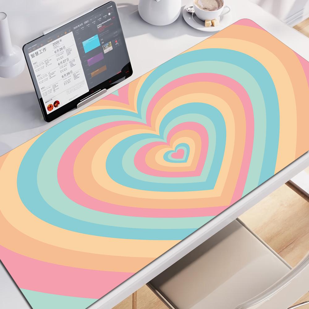 HD Print Large Gaming Mouse Pad XXL Gamer Keyboard Mat Rubber Coffee Love Mousepad Blue NonSlip Desk Mat Cute Girls Carpets