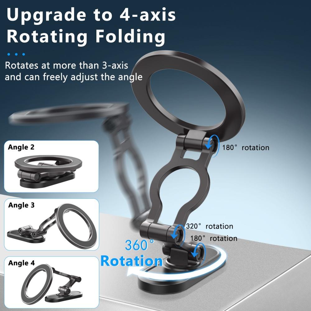 Car Phone Holder Car Magnetic Phone Stand Strong Magnetic 161°Rotatable Foldable Metal Suction Cup Phone Mount for Smart Phones
