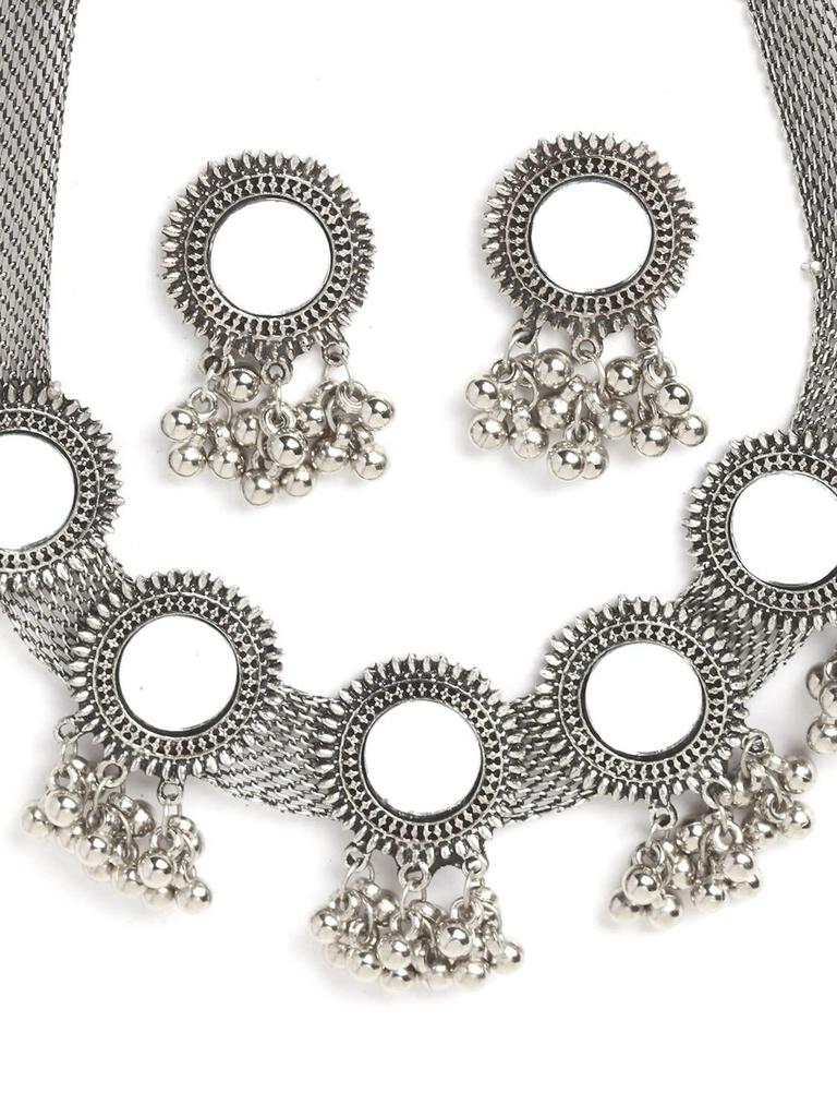 Kvinnor Senaste Stilfulla Fancy Oxiderat Silver Tribal Choker Halsband Med Örhängen Smyckesset