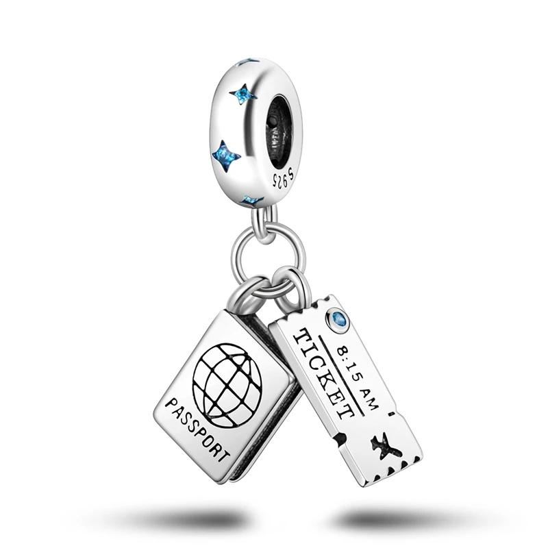 Copper Travel Passport Trunk Charms Fit Original Bracelet Diy Airplane Earth Beads For Jewelry Making Gift