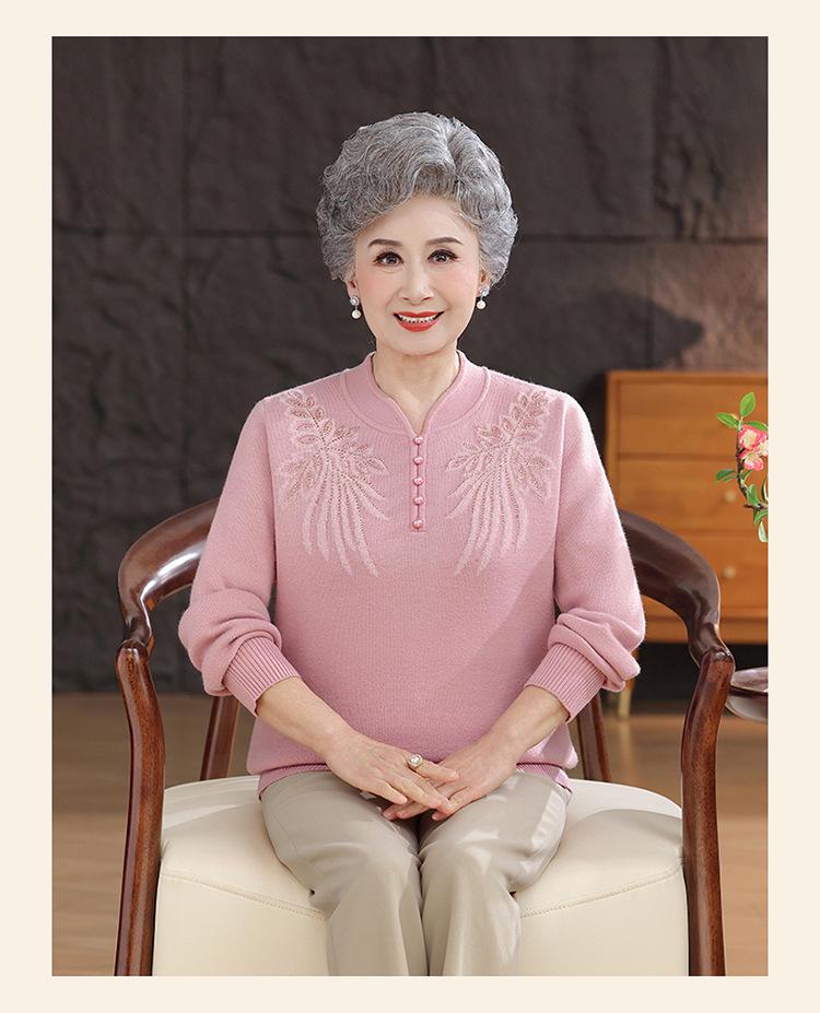 Cozy Winter Sweater for Elderly Women: Velvet-Lined, Half-High Collar, Stylish Base Layer for Autumn.