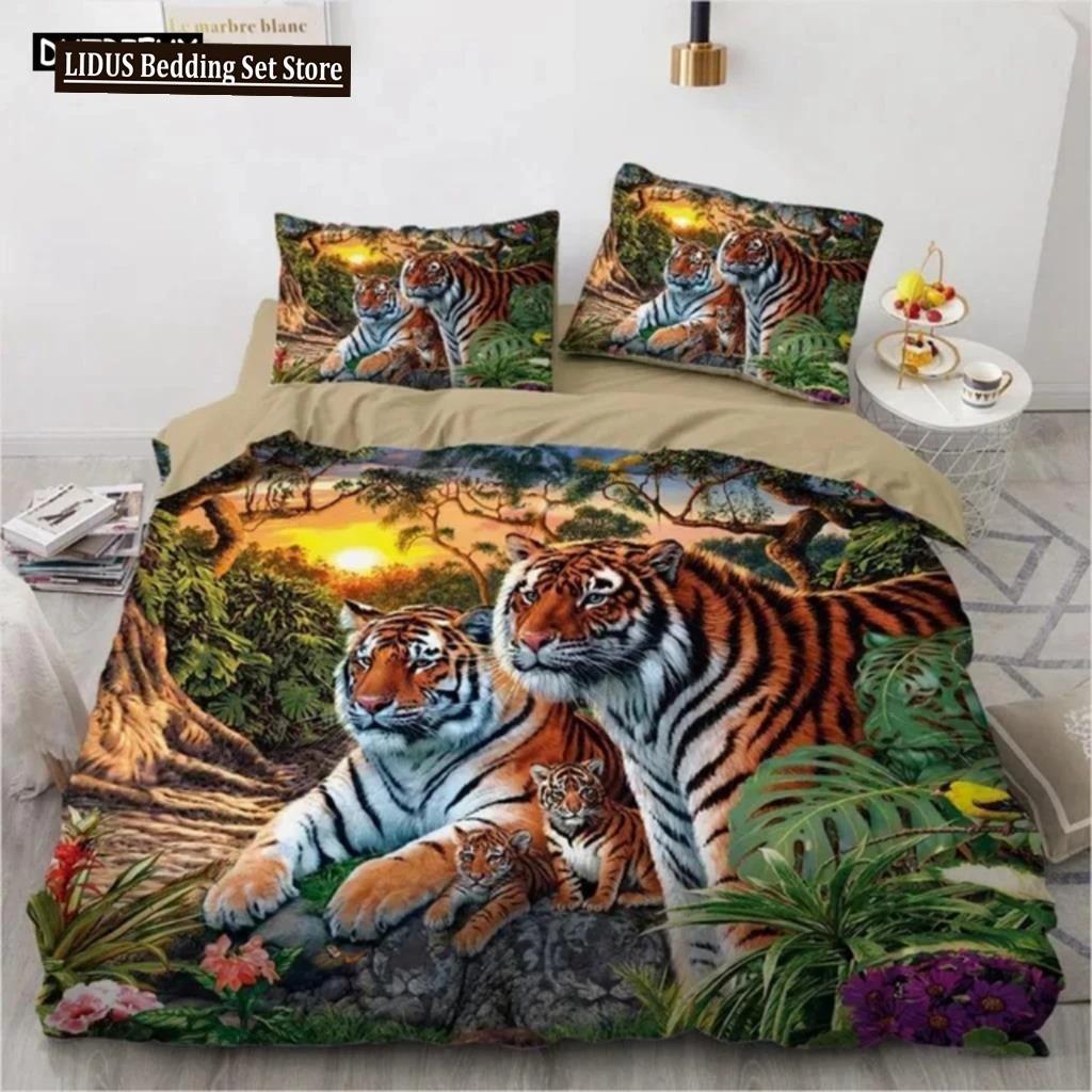 3D Animal Tigers Bedding Set 23PCS Soft Microfiber Queen King Twin Size Duvet Cover Set With Pillowcases Teens Boys Duvet Cover