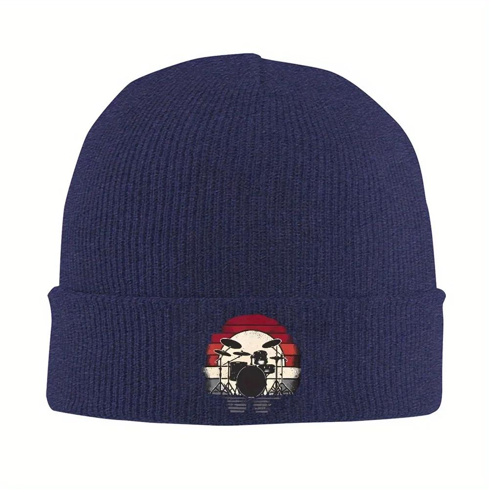 pc Drums Drummer Band Drumset Retro Vintage Drum Hat Autumn Winter Beanie Street Cap Unisex Women Acrylic Knitted Hat