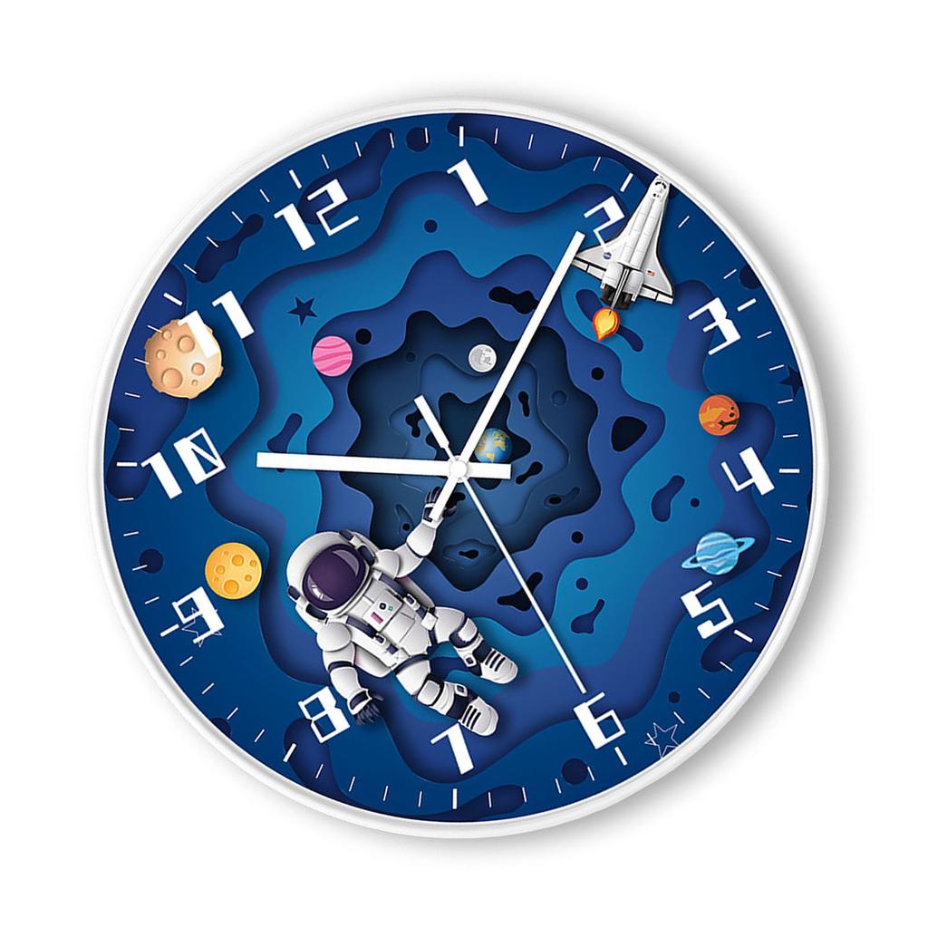 8 Inch Silent Wall Clock PP Battery Operated Kids Wall Clock Space Theme Decor for Home Living Room Bedroom Round