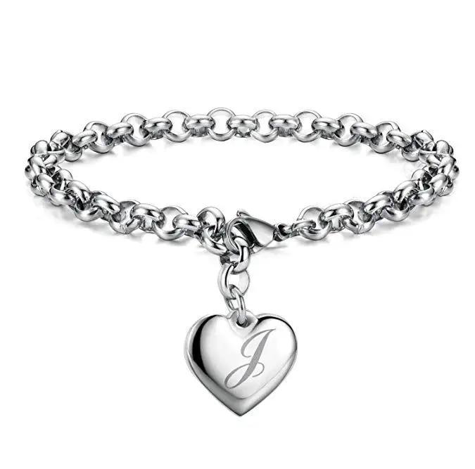 925 Sterling Silber Fein 26 Buchstaben Damen Herren Kette Armband Charm Herz Niedlich Hochzeit Persönlichkeit Schmuck Dame Geschenk Party 20cm
