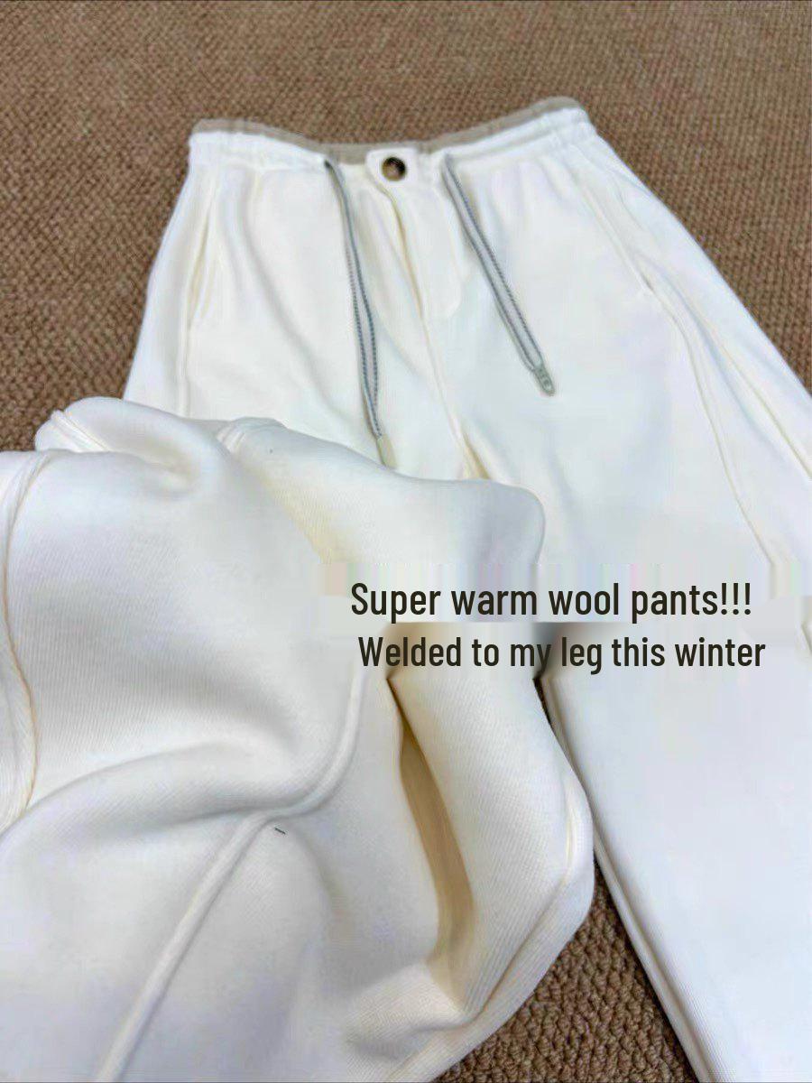 

Highly Recommended: Women s Off-White Fleece-Lined Wool Sweatpants, Autumn/Winter 2025, Elastic Waist, Drawstring, Slimming Wide-Leg Design. Extra Large грязно-белый