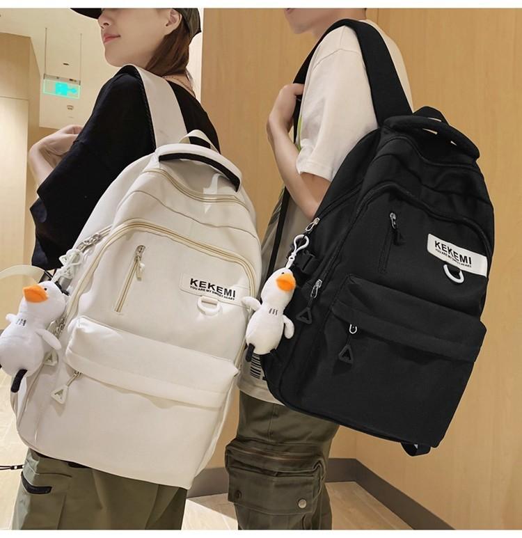 Large Capacity Nylon College Style Backpack For Men And Women High School Students Couples White