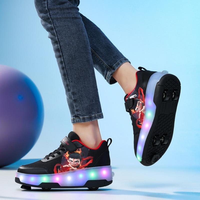 Nezha Spring and summer children's walking shoes Girls retractile walking roller shoes Student girls flash shoes burst shoes