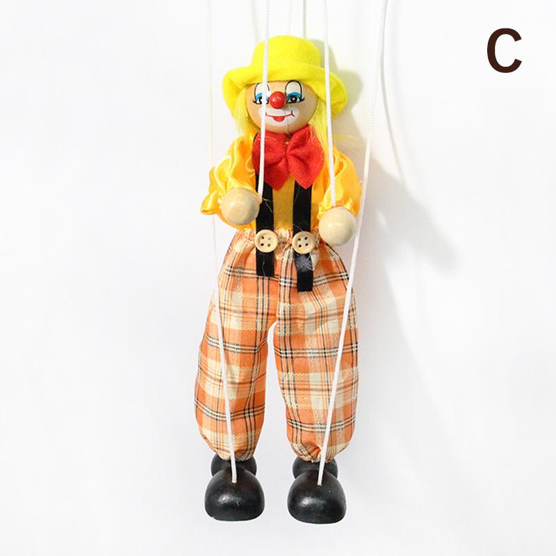 Funny Colorful Pull String Puppet Clown Wooden Marionette Handcraft Toys Joint Activity Doll Kids Children Gifts