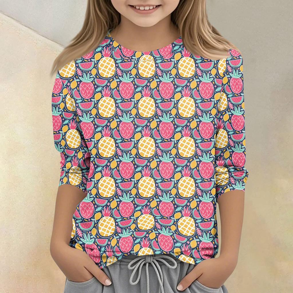 Children's Printed Round Neck Seven Quarter Sleeve Casual T-shirt