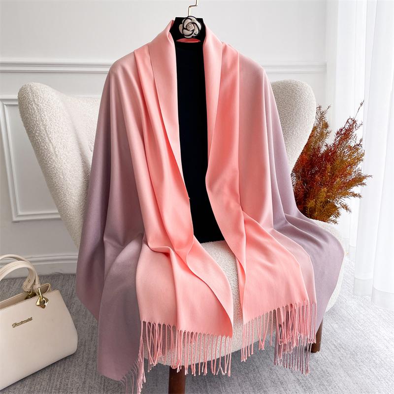 Fashion Solid Cashmere Warm Scarf for Women New Design Pashmina Winter Double Color Shawl Wraps Bufanda Tassel Blanket Poncho