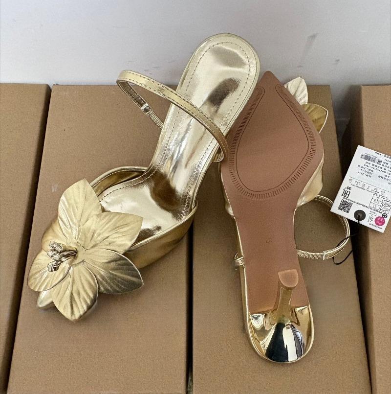 Soleist Golden Flower Wedding Party Ladies High Heels Shoes Sexy Pointed Toe Banquet Stiletto Unique Design Brand Women Modern Sandals
