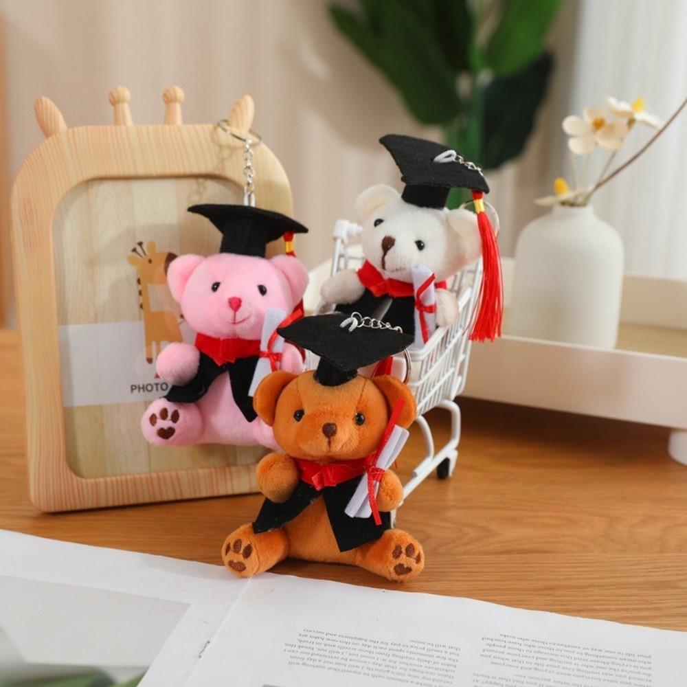 Funny Cute Graduation Bear 12Cm Hanging Bear Keychain Soft Stuffed Blessing Stuffed Animal Bear Bouquet Decoration